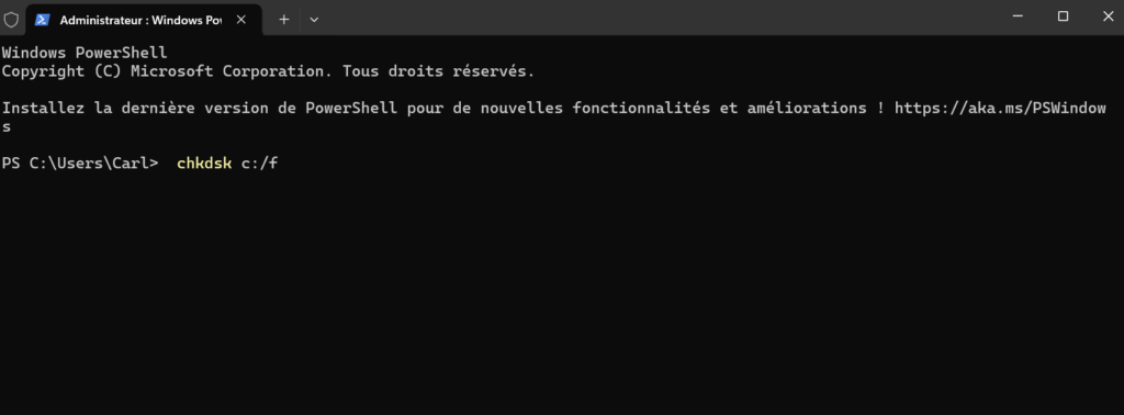 Lancement d'un Chkdsk