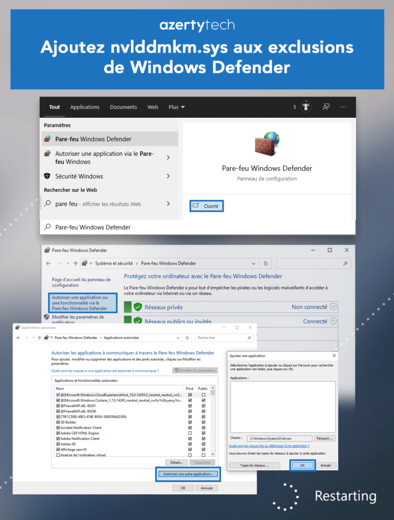 Ajoutez nvlddmkm.sys aux exclusions de Windows Defender