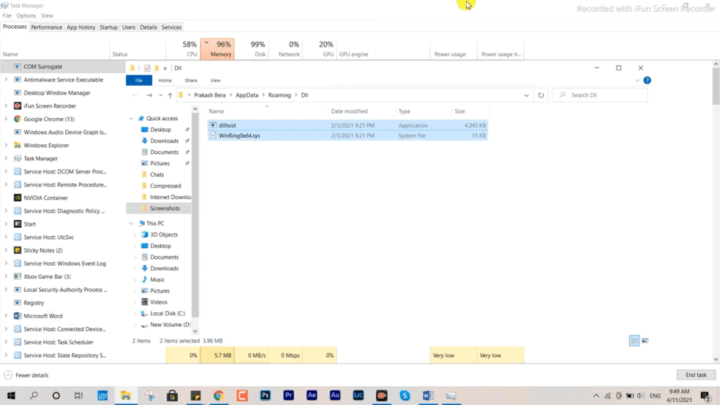 Screenshot exemple virus COM Surrogate