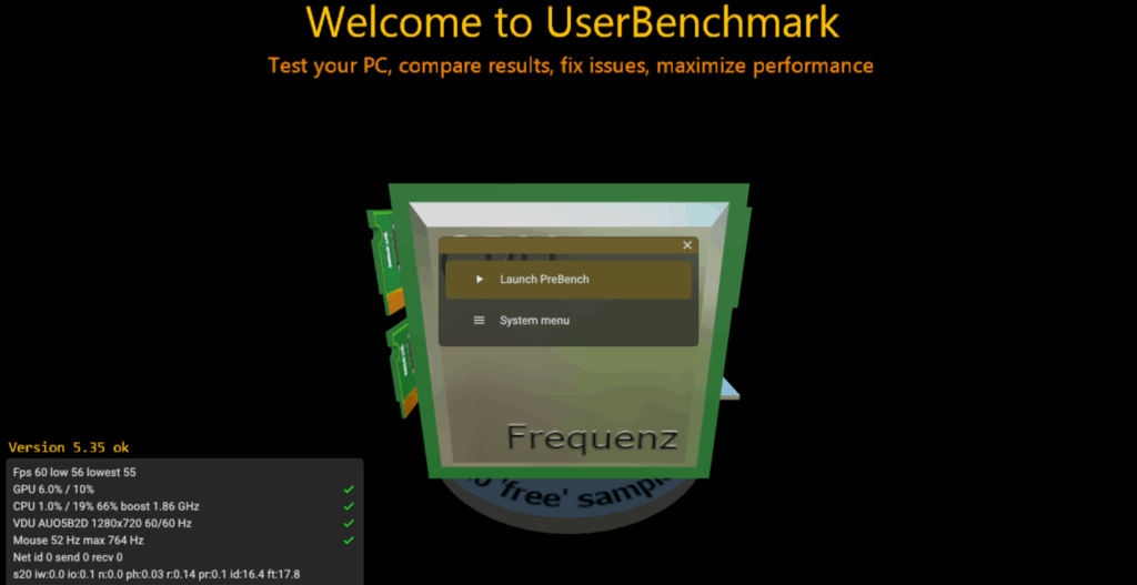Screenshot du logiciel de Userbenchmark.