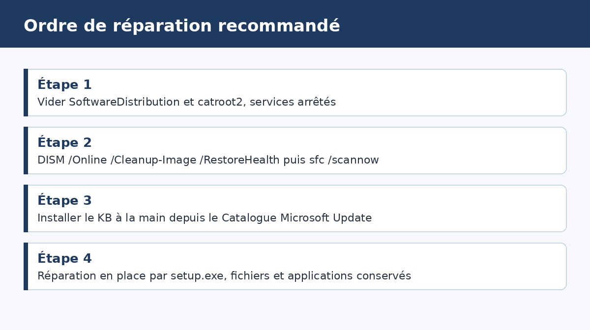 Schema de l'ordre de reparation recommande pour l'erreur 0x80242006