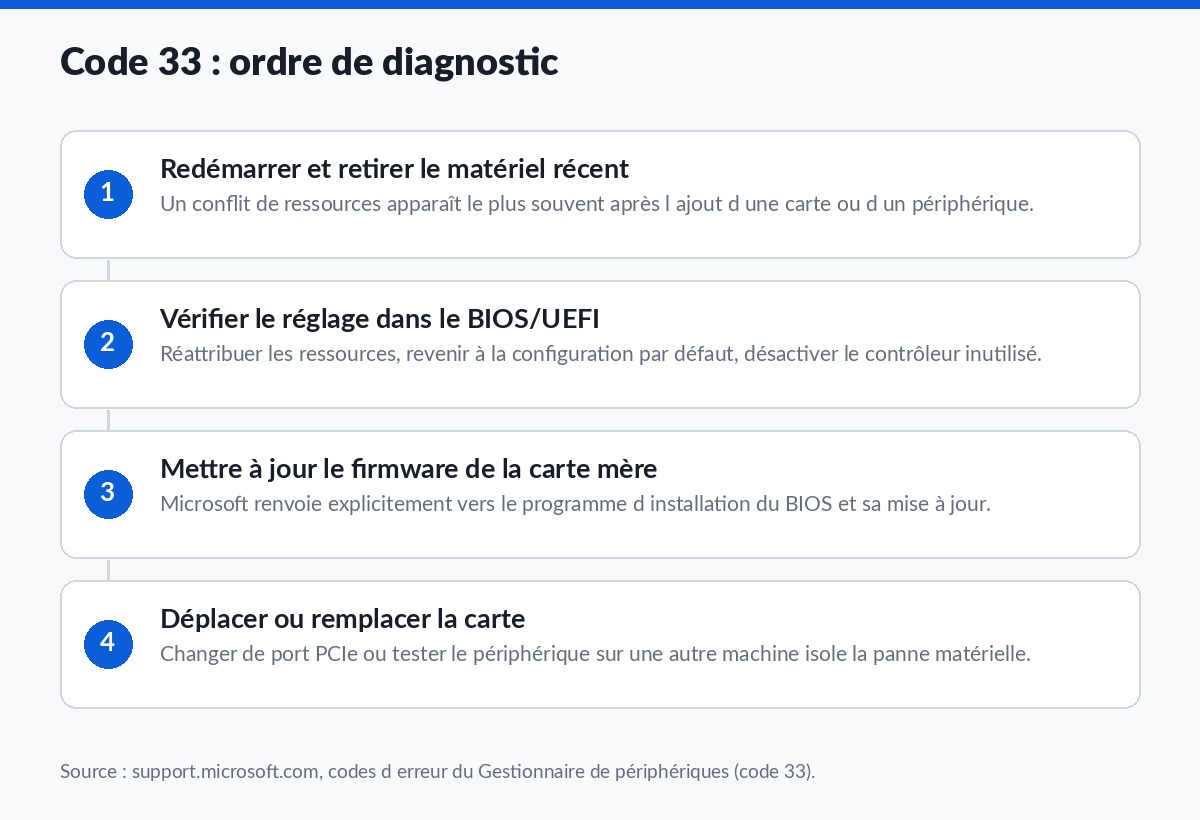 Schéma de l ordre de diagnostic du code 33 sous Windows