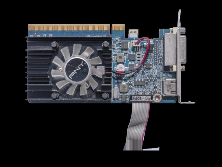 Carte graphique PNY GeForce 210 au format PCIe, avec sorties DVI, VGA et HDMI