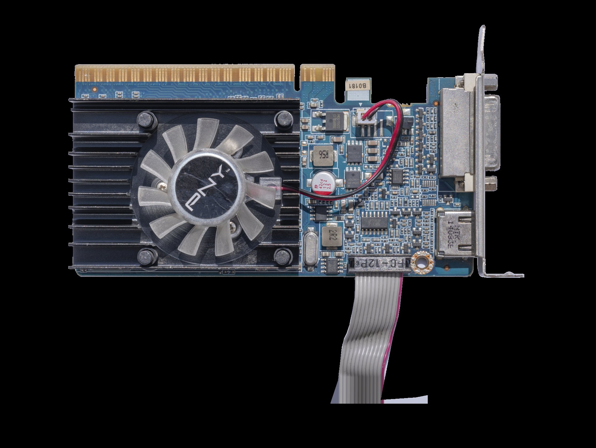 Carte graphique PNY GeForce 210 au format PCIe, avec sorties DVI, VGA et HDMI