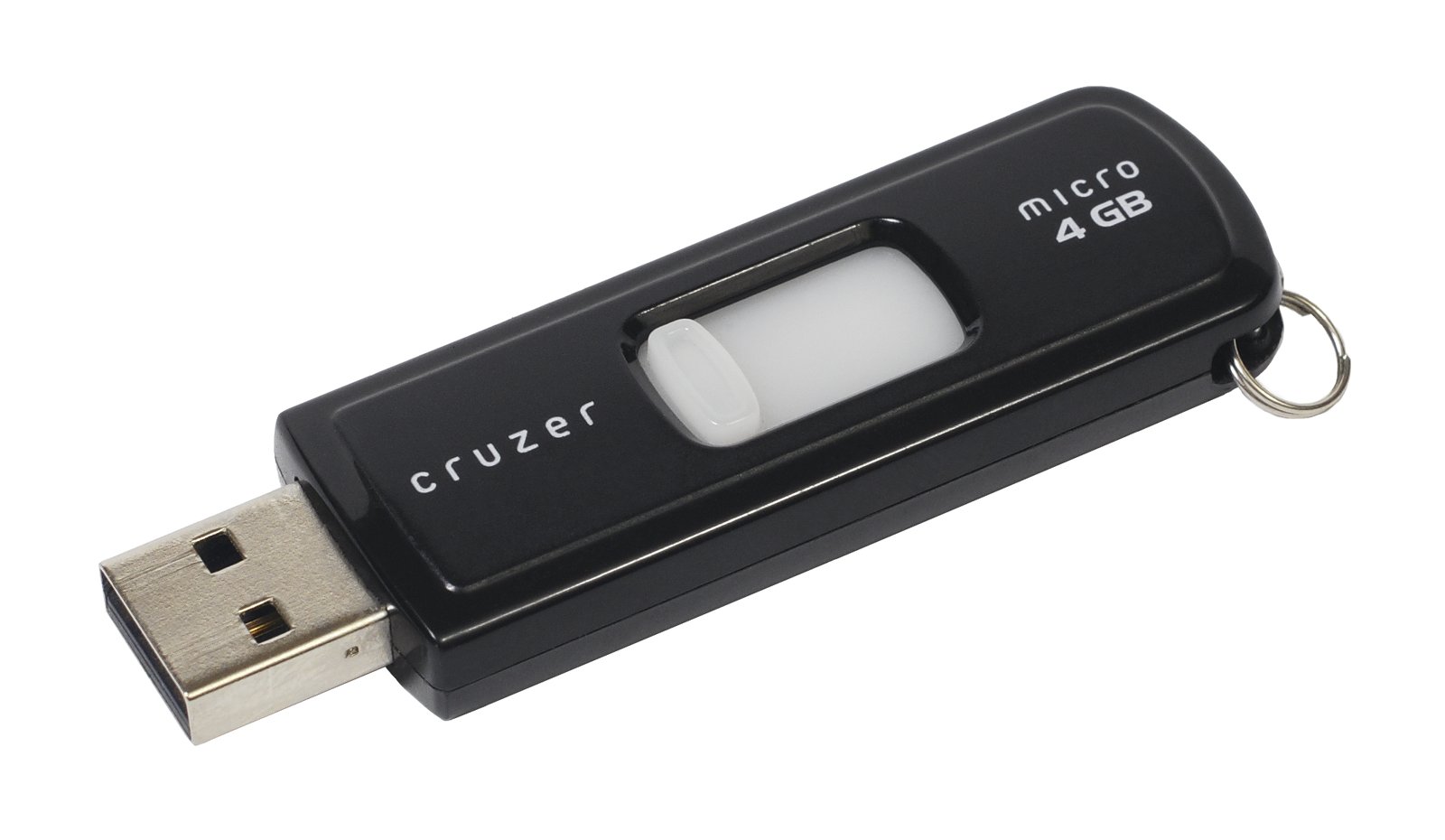 Cle USB SanDisk Cruzer posee a plat sur fond blanc, capuchon retire et connecteur USB visible