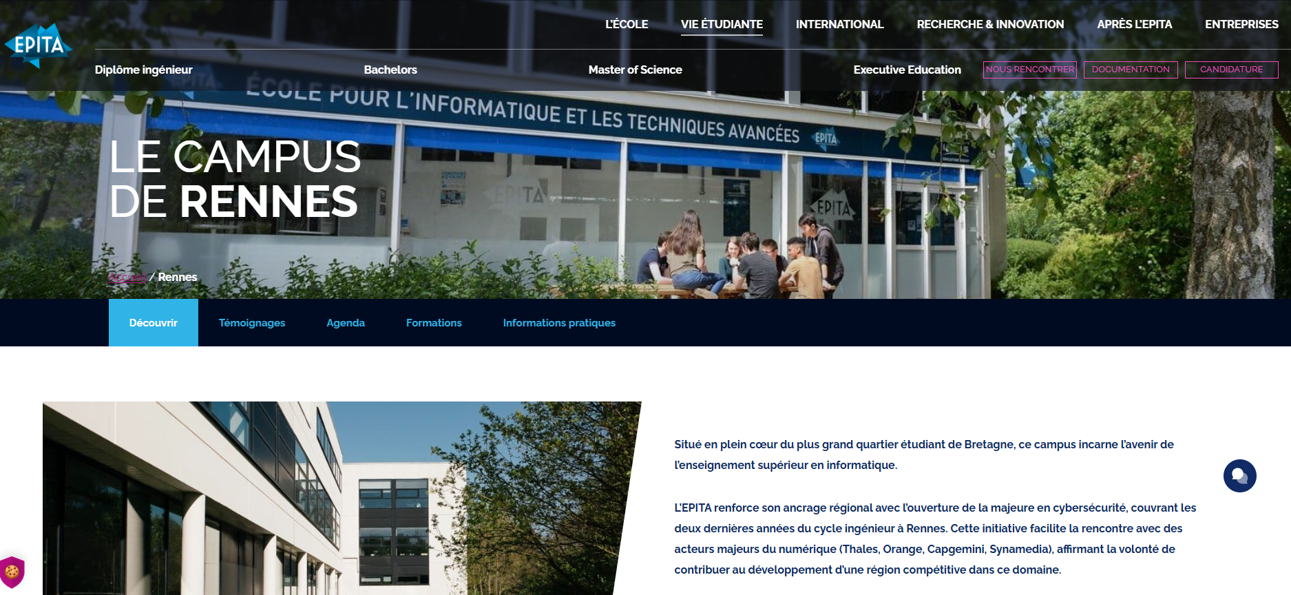 Page du campus EPITA Rennes