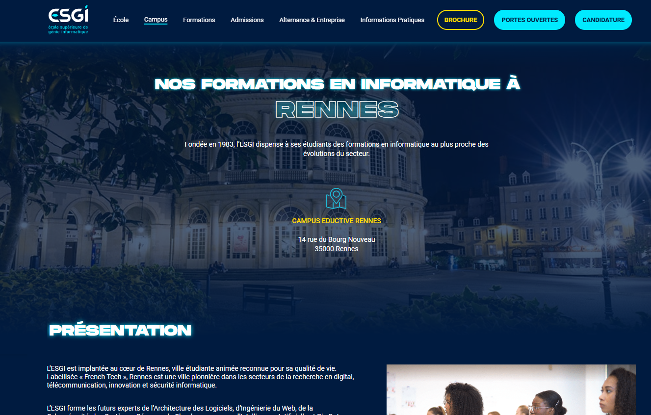 Page des formations en informatique de l'ESGI à Rennes
