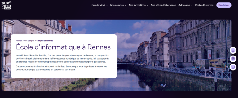 Page du campus Sup de Vinci Rennes, école d'informatique