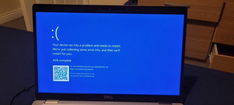 Ecran bleu affiche sur un ordinateur portable Dell sous Windows