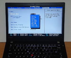 Menu de sélection du périphérique de démarrage dans l'UEFI d'un ordinateur portable ThinkPad