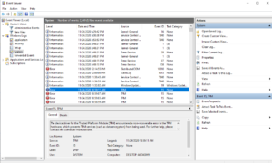 Console de l Observateur d evenements de Windows avec l arborescence des journaux et la liste des evenements