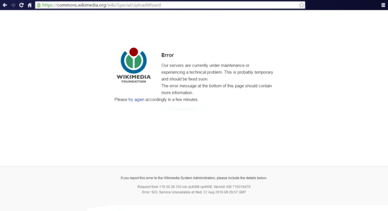 Page d'erreur serveur affichée dans un navigateur web