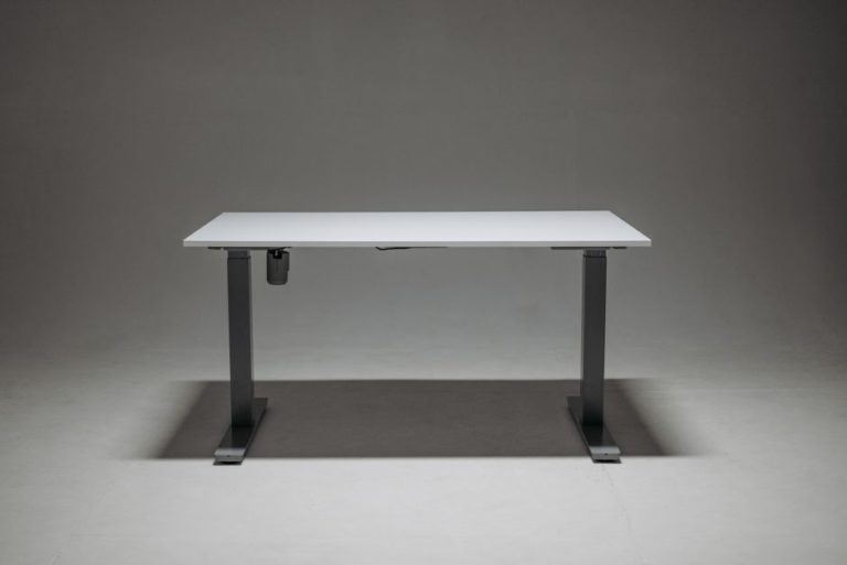 Bureau assis-debout électrique blanc à double pied réglable en hauteur